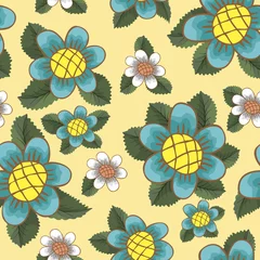 Wandaufkleber Seamless patterns with flowers vector, illustration, background © graphertect
