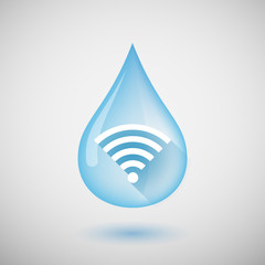 Long shadow water drop icon with a radio signal sign
