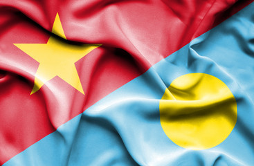 Waving flag of Palau and Vietnam