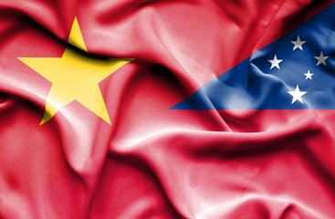 Waving flag of Samoa and Vietnam