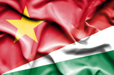 Waving flag of Seychelles and Vietnam