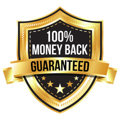 Gold 100% Money Back Guaranteed Shield and Ribbon