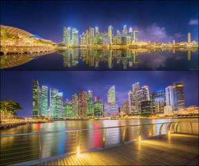 Set of Singapore Skyline and view in Marina Bay