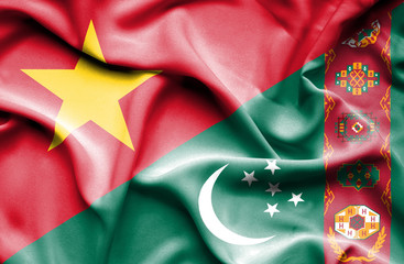 Fototapeta na wymiar Waving flag of Turkmenistan and Vietnam