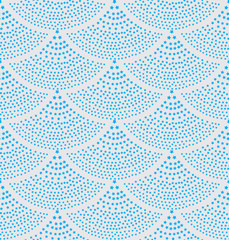 Vector seamless background in the form of fish scales consisting of blue stars. The fountain of the stars on gray. © newrossosh