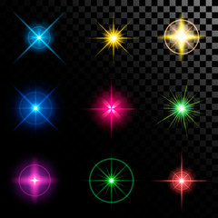 Creative concept Vector set of glow light effect stars bursts