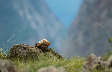 pyramid of stones on a blurred background