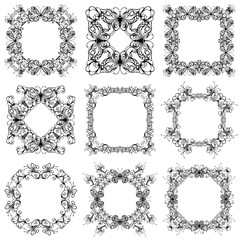 Vector set of vintage frames of flowers and butterflies.