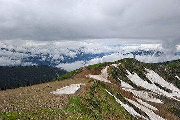 Fototapeta premium mountain landscape: snow on the mountain pass Caucasus mountains