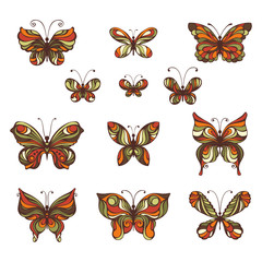 Fototapeta na wymiar Vector set of vintage butterflies.