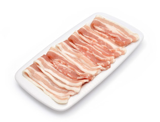 Slices of bacon on a white plate