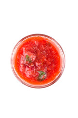strawberry juice with pulp in a glass isolated on a white backgr