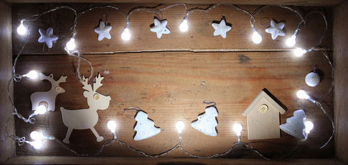 Christmas ornaments, garland, design, background, wooden, vintage