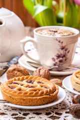 Tasty chocolate walnut tart.