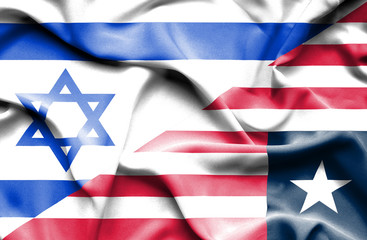 Waving flag of Liberia and Israel