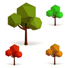 Set of trees in low poly style. Vector illustration