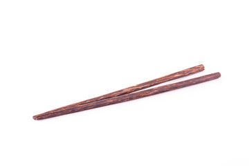 Wooden chopsticks isolated on white background.