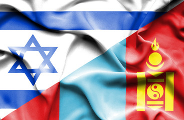 Waving flag of Mongolia and Israel