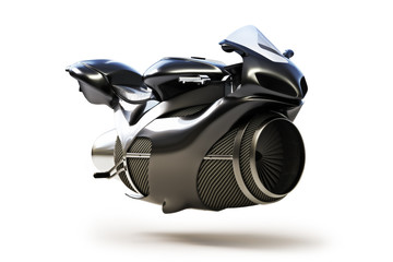 Black futuristic turbine jet bike concept isolated on a white background.