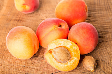 Apricots on the wooden background