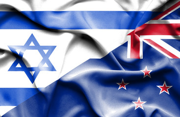 Waving flag of New Zealand and Israel