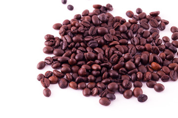 Closeup coffee Beans isolated on white background.