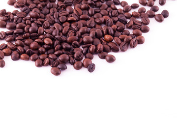 Closeup coffee Beans isolated on white background.