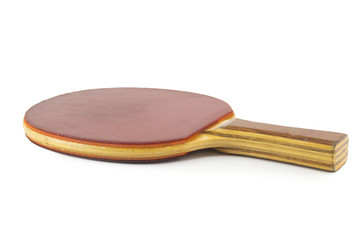 Old professional red table tennis racket isolated