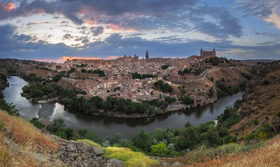 Fototapeta na wymiar Toledo panorama at dusk, Castile-La Mancha, Spain