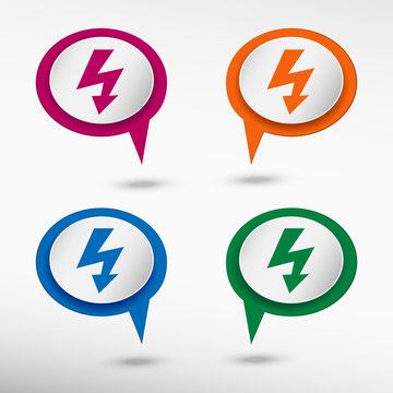 Lightning icon on colorful chat speech bubbles