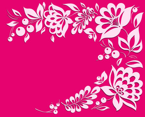 pink background with a floral frame.
