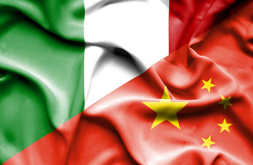 Waving flag of China and Italy