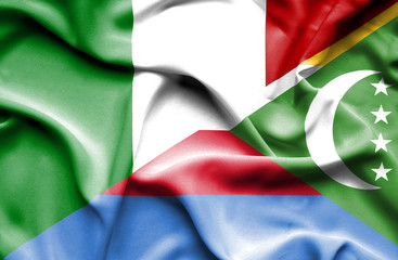 Waving flag of Comoros and Italy
