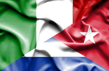 Obraz premium Waving flag of Cuba and Italy