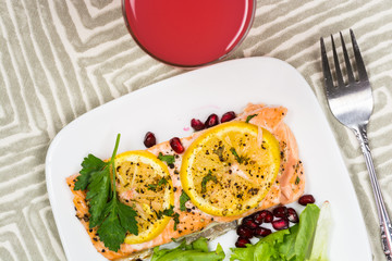 Roasted salmon.
