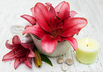 spa setting with lily flower