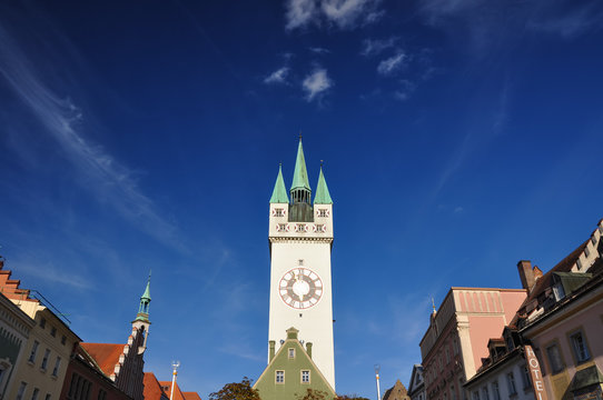 Center of Straubing with old City Tower - Bavaria, Germany