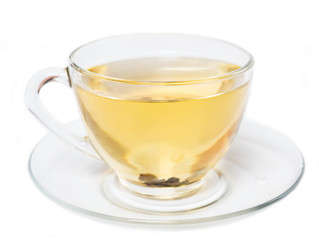 cup of green tea isolated on white