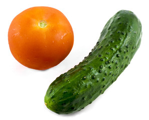 Composition of cucumber and tomato isolated on white