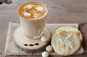 hot coffee and white chocolate macadamia cookie