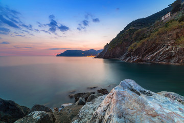 Fototapeta na wymiar Beautiful sunset at Ligurian Sea, Italy