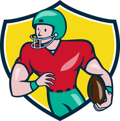 American Football Receiver Running Shield Cartoon