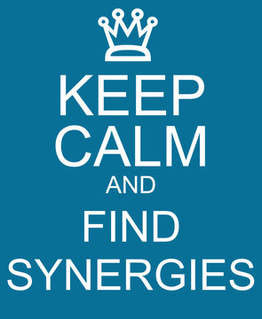 Keep Calm and Find Synergies Blue Sign