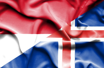 Waving flag of Iceland and Monaco