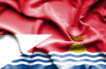 Waving flag of Kiribati and Monaco