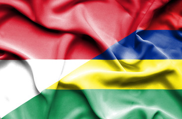 Waving flag of Mauritius and Monaco