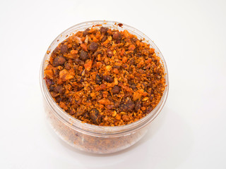 Chili Paste Dried in the Bowl on white background.