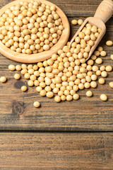 soybean on the wooden board, tilt shift lens