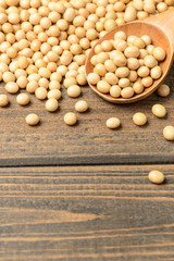 soybean on the wooden board, tilt shift lens