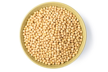 soybean in the bowl on white, tilt shift lens